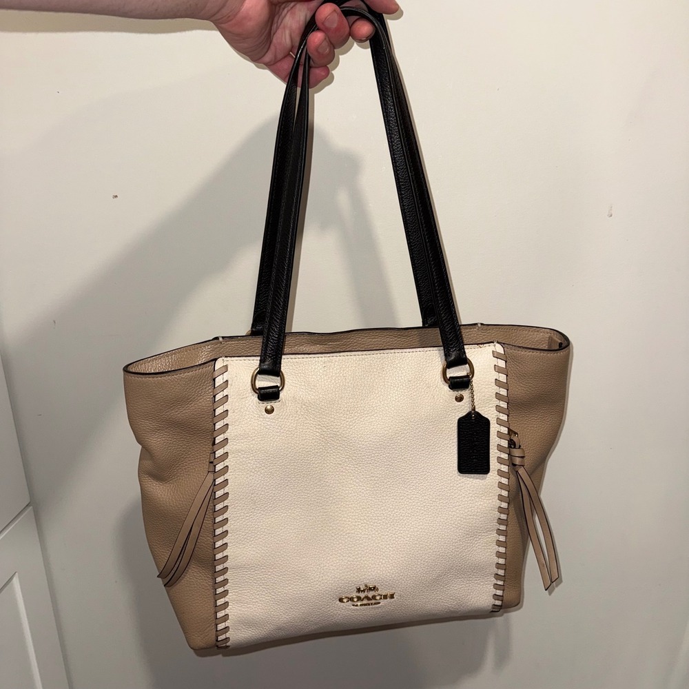 Coach Marlon Tote Colorblock Pebbled Leather Whipstitch Shoulder Bag 91389
